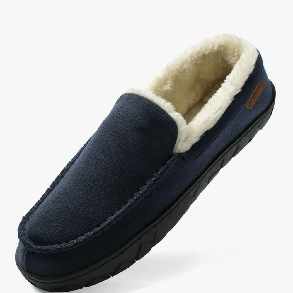 NewDenBer Men's Moccasin Slippers Warm Memory Foam Suede Soft Plush Lined